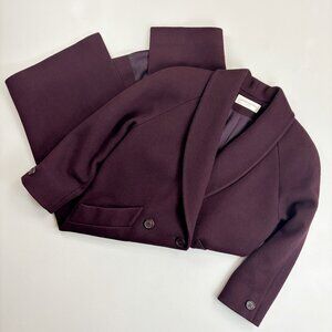 JONES NEW YORK Petite Dress Overcoat L / 14 VTG Union Made Wool Plum Burgundy